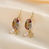 925 Sterling Silver Shell Shape with Starfish Dangle Earrings EJEW-M096-02G-3