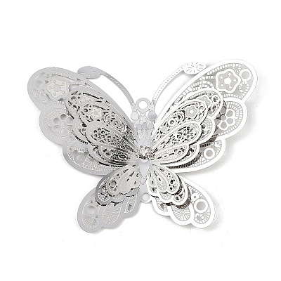 304 Stainless Steel Crystal Rhinestone 3D Insect Connector Charms STAS-H236-11A-P-1