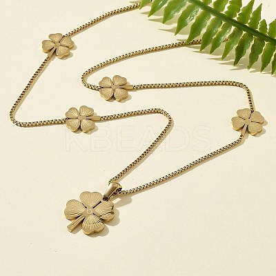 304 Stainless Steel Clover Pendant Necklaces NJEW-V001-10G-1