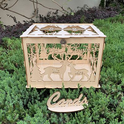 Rectangle Hollow Wood Wedding Card Box with Iron Lock HULI-PW0002-147D-1