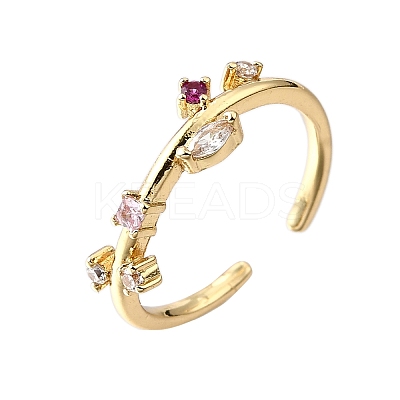 Brass Micro Pave Cubic Zirconia Cuff Rings for Women RJEW-H247-09G-1