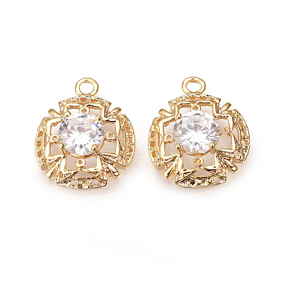 Brass Cubic Zirconia Pendants ZIRC-R015-112G-1