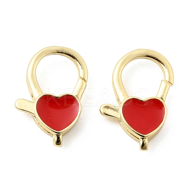 Heart Brass Enamel Lobster Claw Clasps KK-Z147-02G-01A-1