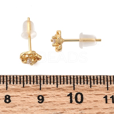 Flower Brass Micro Pave Clear Cubic Zirconia Stud Earrings EJEW-P331-05G-1