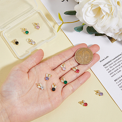 12PCS 6Colors Brass Micro Pave Cubic Zirconia Charms KK-DC0003-72-1