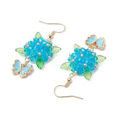 304 Stainless Steel Flower with Butterfly Dangle Earrings EJEW-MZ00455-1
