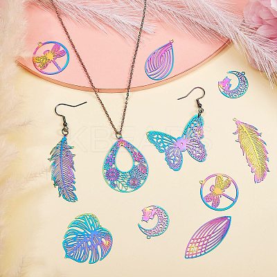 24Pcs 12 Style 201 Stainless Steel Filigree Pendants STAS-SZ0001-78-1