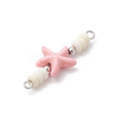 Dyed Synthetic Turquoise Sea Animal Rondelle Beaded Connector Charms PALLOY-JF04058-01-1