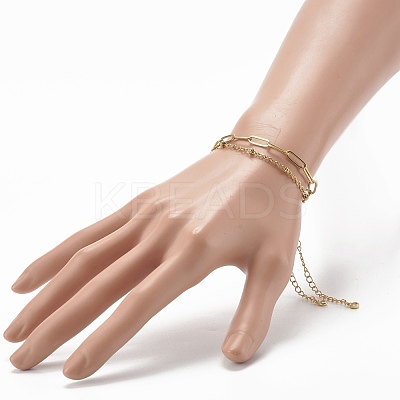 304 Stainless Steel Paperclip & Satellite Chains Bracelet Set BJEW-JB06523-1