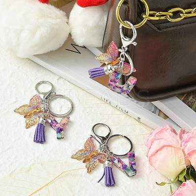 Letter & Butterfly Transparent Epoxy Resin Keychains KEYC-YW00001-1