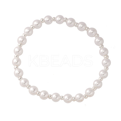 Plastic Imitation Pearl Round Beads Stretch Bracelets QX7837-5-1