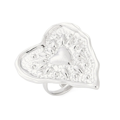 Anti-Tarnish 304 Stainless Steel Heart Open Cuff Rings RJEW-M047-08P-1