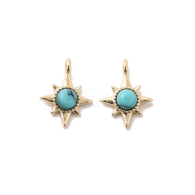 Synthetic Turquoise Star Charms with Brass Settings KK-A277-05G-1