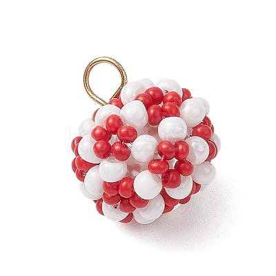 3Pcs 3 Colors Glass Seed Beaded Round Pendants PALLOY-MZ00525-1