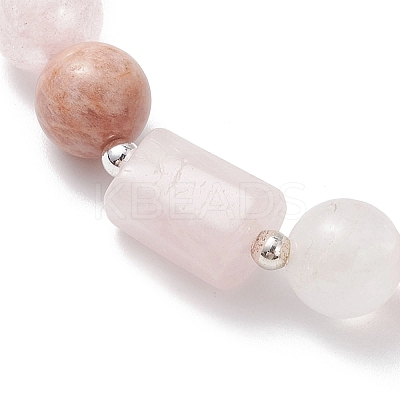 Natural Rose Quartz & Quartz Crystal & Sunstone Beads Stretch Bracelets for Women BJEW-TA00704-03-1