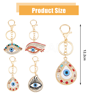 4Pcs 4 Styles Alloy Rhinestone Keychain KEYC-DC0001-21-1