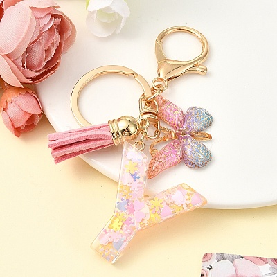 Resin & Acrylic & Faux Suede Tassel Keychain KEYC-YW00124-25-1