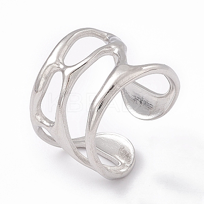 Non-Tarnish 304 Stainless Steel Wide Hollow Open Cuff Ring for Women RJEW-G275-02P-1