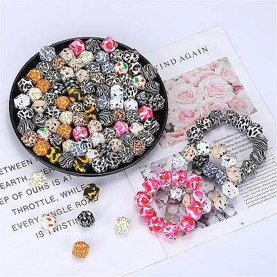 Colorful Pattern Printed Silicone Focal Beads SI-JX0022A-08-1