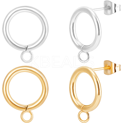 20Pcs 2 Colors 304 Stainless Steel Ring Stud Earring Findings STAS-BBC0005-21-1