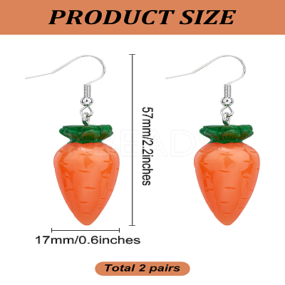2 Pairs Carrot Alloy Resin Dangle Earrings for Women EJEW-LP0001-54-1