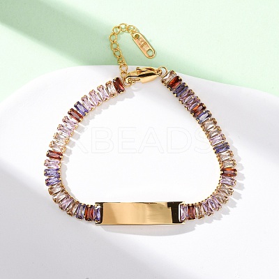304 Stainless Steel Glass Link Chain Bracelets BJEW-G753-03G-03-1