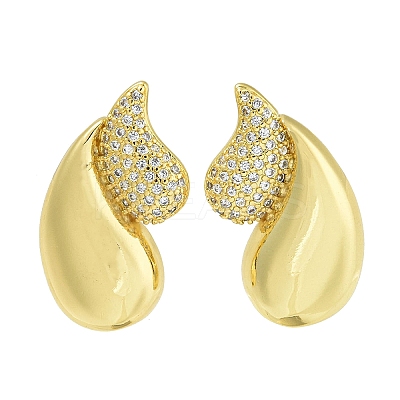 Teardrop Brass Clear Cubic Zirconia Stud Earrings EJEW-Q390-01G-1