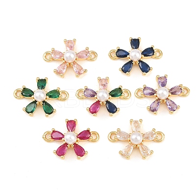 Brass Micro Pave Cubic Zirconia with Plastic Pearls Connector Charms KK-Z145-09G-1