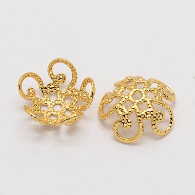 5-Petal Brass Fancy Bead Caps KK-E711-092G-NR-1