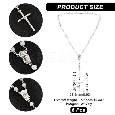 Glass Pearl & Resin Rose Rosary Bead Necklace NJEW-PH01478-1