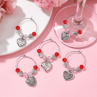 Valentine's Day Heart Alloy Wine Glass Charms AJEW-JO00228-1