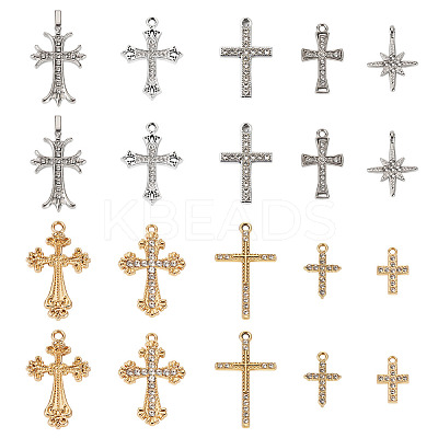 18Pcs 9 Styles Alloy with Crystal Rhinestone Pendants ALRI-TA0001-34-1