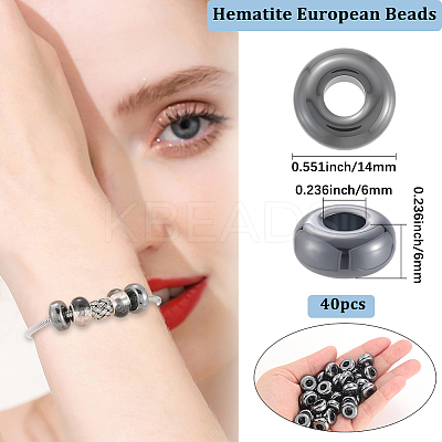 40Pcs Synthetic Non-magnetic Hematite European Beads G-BBC0001-53-1