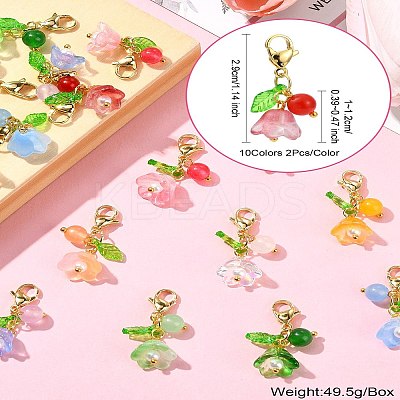 20Pcs 10 Colors Lily of the Valley Glass & Acrylic Pendant Decoration HJEW-CJ00050-1