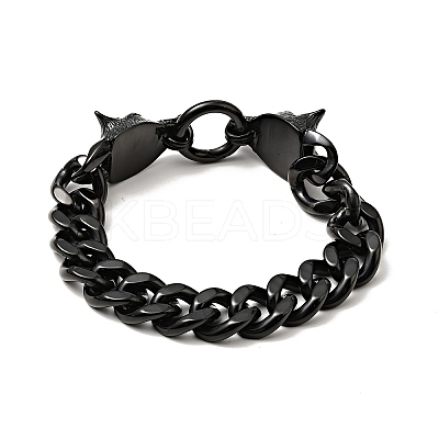 304 Stainless Steel Curb Chain Bracelet with Wolf Clasp for Men Women BJEW-E009-17EB-1