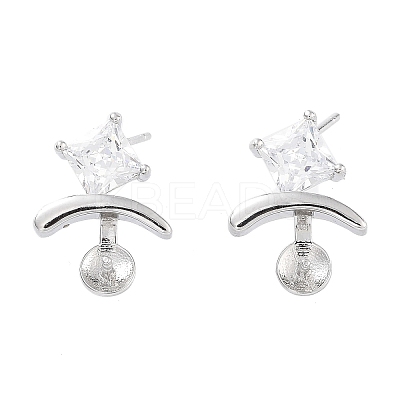 Rhodium Plated 925 Sterling Silver with Cubic Zirconia Stud Earring Findings EJEW-B038-19P-1