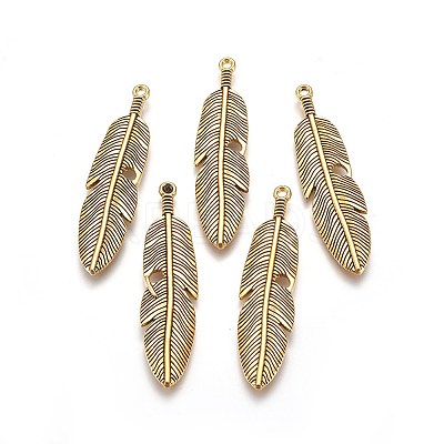 Tibetan Style Alloy Feather Big Pendants LS-TIBEP-A12720-AG-RS-1
