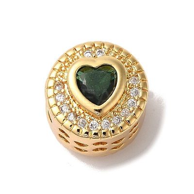 Heart Real 18K Gold Plated Brass Micro Pave Cubic Zirconia European Beads KK-G511-01G-01-1