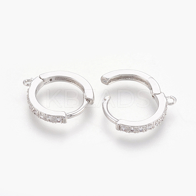 Brass Micro Pave Cubic Zirconia Huggie Hoop Earring Findings X-KK-O112-13P-1