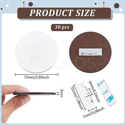 30Pcs Flat Round Wooden Heat Transfer Business Card Badge AJEW-BC0009-15-1