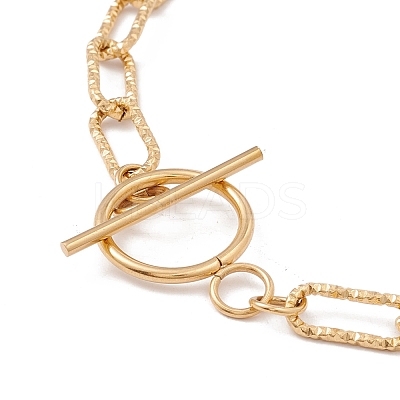 304 Stainless Steel Textured Paperclip Chains Necklace for Women NJEW-P263-02G-1