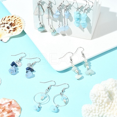 DIY Brass & Natural Gemstone Chips Dangle Earrings Jewelry Making Kits DIY-FS0006-85-1