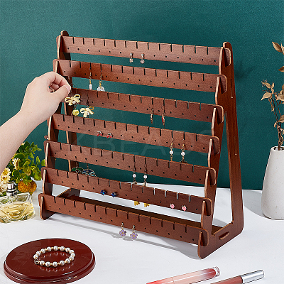 7-Tier Trapezoid Wood Earrings Organizer Holder Displays RDIS-WH0015-05-1
