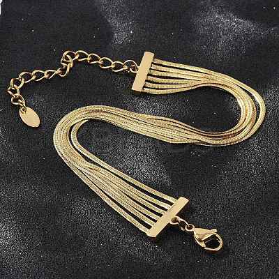 304 Stainless Steel Snake Chain Multi-Strand Bracelets For Women BJEW-Z095-01B-G-1