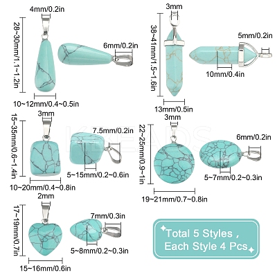 20Pcs 5 Style Dyed Synthetic Turquoise Pendants G-SC0001-76-1
