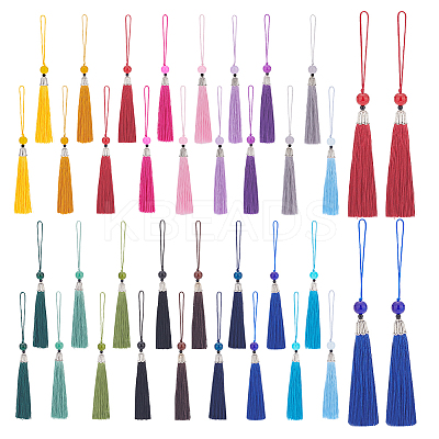 34Pcs 17 Colors Polyester Tassel Pendant Decorations AJEW-PH0004-33-1