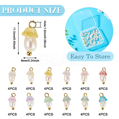 48Pcs 12 Styles Acrylic & Natural Pearl Flower Pendants PALLOY-CW00007-1