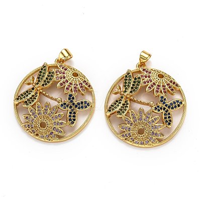 Autumn Theme Brass Micro Pave Cubic Zirconia Pendants ZIRC-L100-022G-1