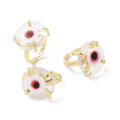 Lampwork Evil Eye Open Cuff Ring RJEW-C051-01G-08-1
