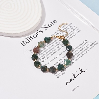 Natural Indian Agate Heart Beaded Bracelet BJEW-JB08697-02-1